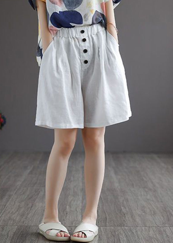 White Button Solid Wide Leg Shorts LY4900 - fabuloryshop