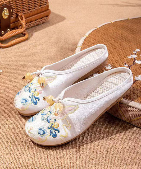 White Embroideried Splicing Flat Slippers Shoes Women LY7654