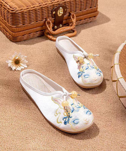 White Embroideried Splicing Flat Slippers Shoes Women LY7654