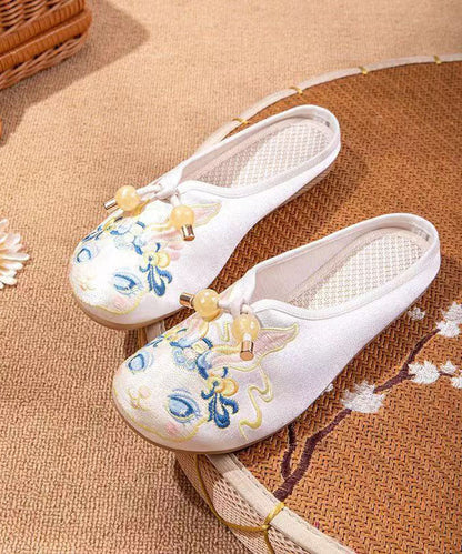 White Embroideried Splicing Flat Slippers Shoes Women LY7654