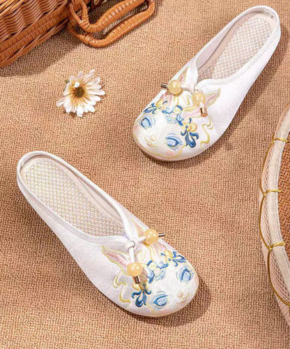 White Embroideried Splicing Flat Slippers Shoes Women LY7654