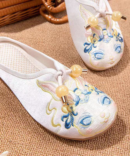 White Embroideried Splicing Flat Slippers Shoes Women LY7654