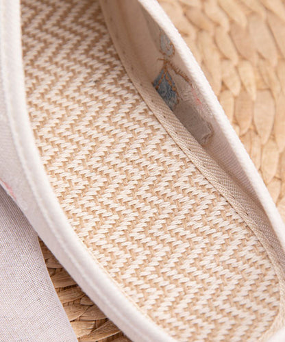 White Flat Slide Sandals Linen Fabric Chic Embroidery Tassel LY7704 Ada Fashion