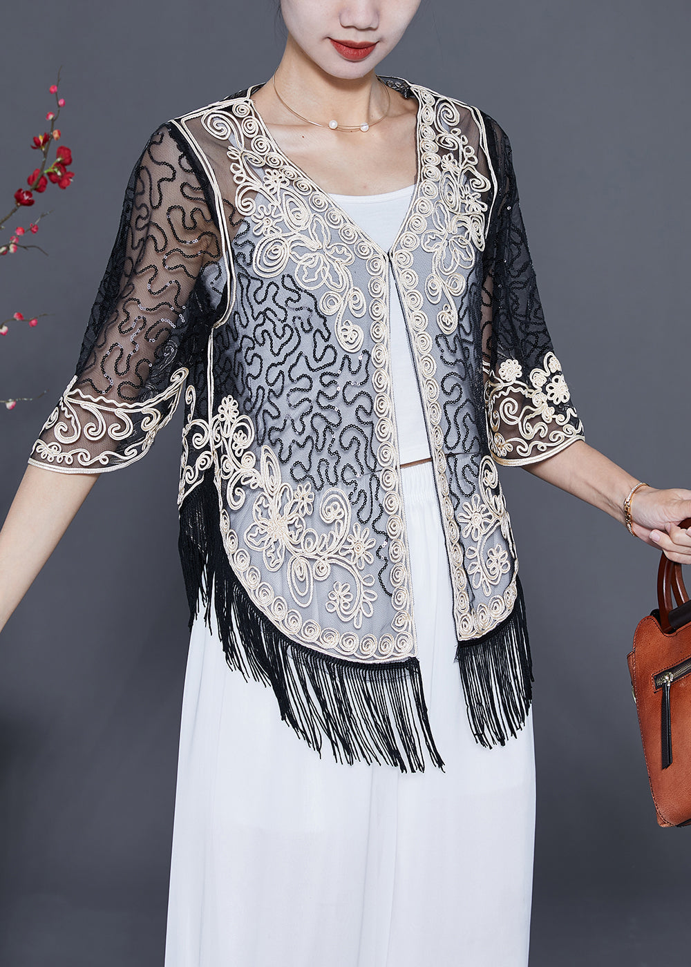 White Hollow Out Tulle Cardigan Tassel Summer LY5545 - fabuloryshop