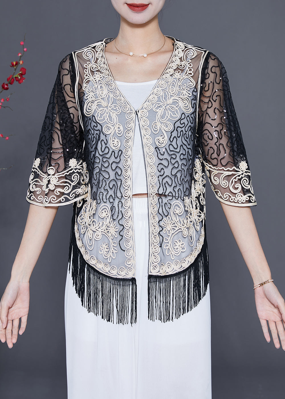 White Hollow Out Tulle Cardigan Tassel Summer LY5545 - fabuloryshop