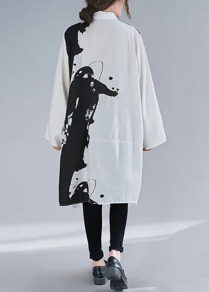 White Inkwash Painting Cotton Dress Asymmetrical Fall Ada Fashion