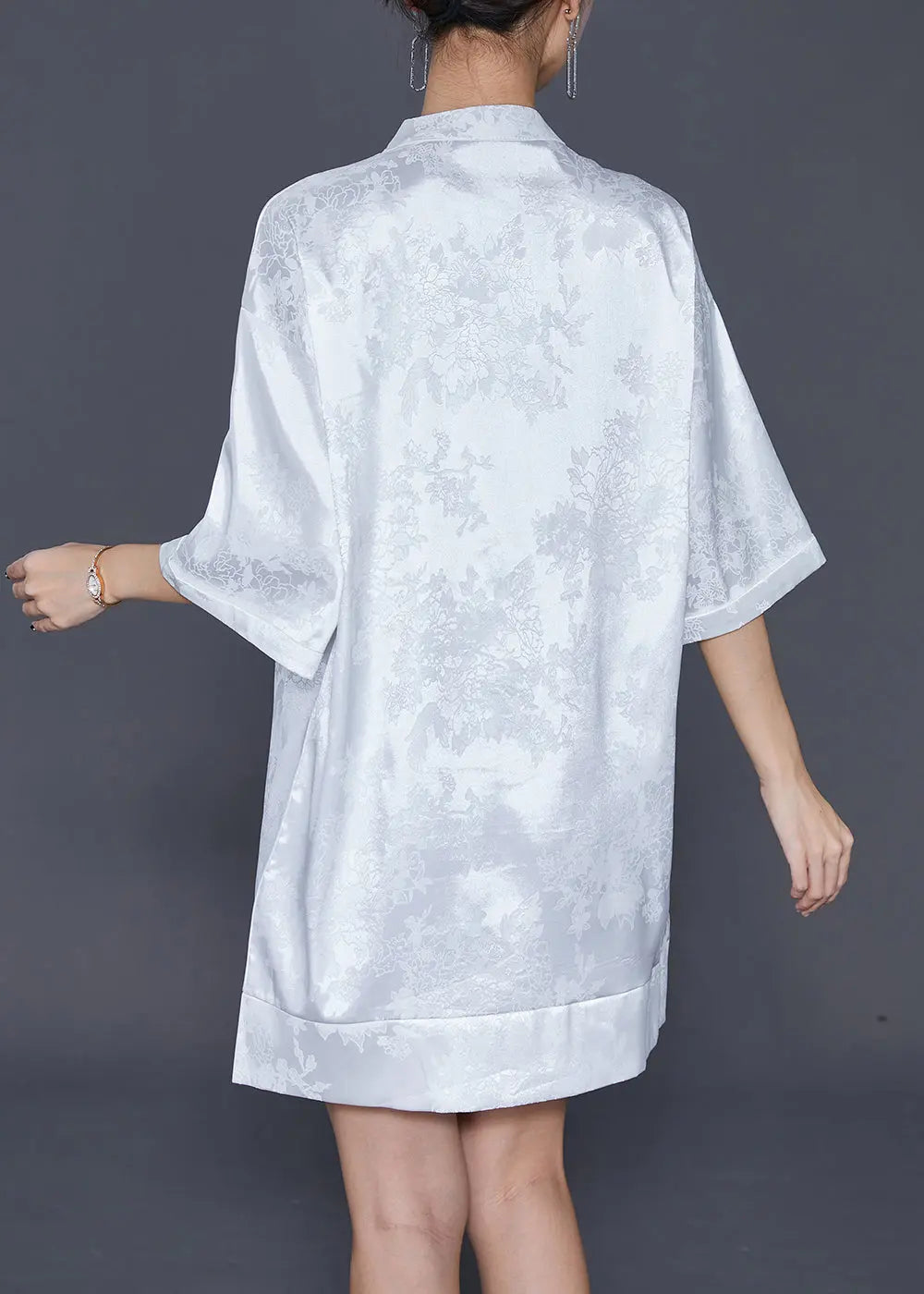 White Jacquard Silk Chinese Style Dress Embroideried Half Sleeve Ada Fashion