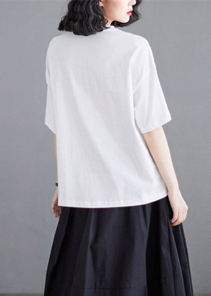 White O-Neck Asymmetrical Cotton Top Short Sleeve LY4002 - fabuloryshop