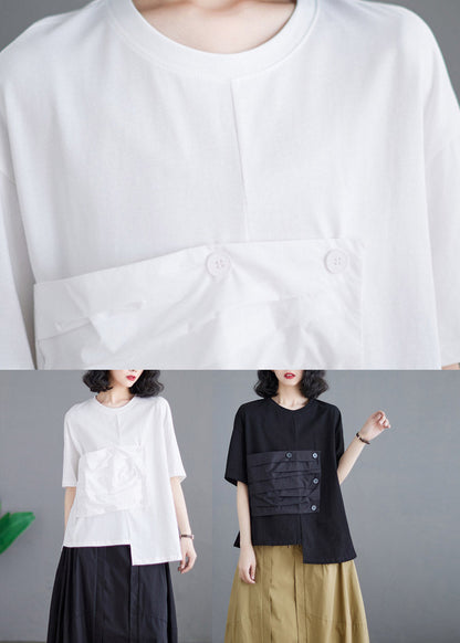 White O-Neck Asymmetrical Cotton Top Short Sleeve LY4002 - fabuloryshop