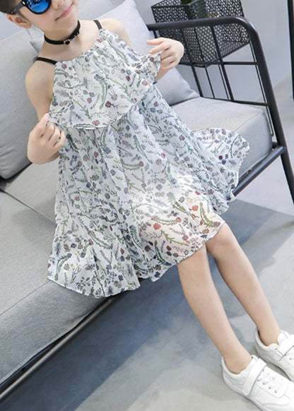 White O-Neck Girls Chiffon Slip Mid Dress Summer LY6450 - fabuloryshop