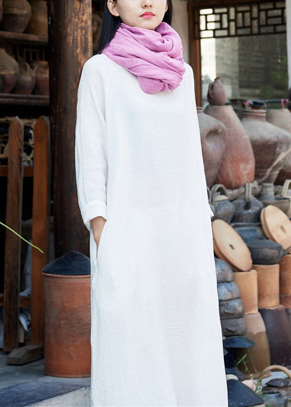 White O-Neck Solid Maxi Dresses Long Sleeve LY1954 - fabuloryshop