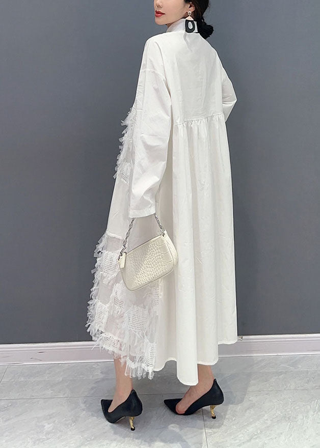 White Patchwork Cotton Vacation Dresses Oversized Tassel  Spring LY1579 - fabuloryshop