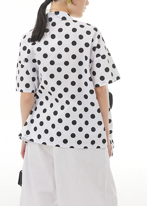 White Patchwork Floral Button Cotton Top Short Sleeve LY1193 - fabuloryshop