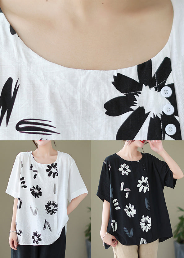 White Patchwork Linen Tank Tops Oversized Print Summer LY4912 - fabuloryshop