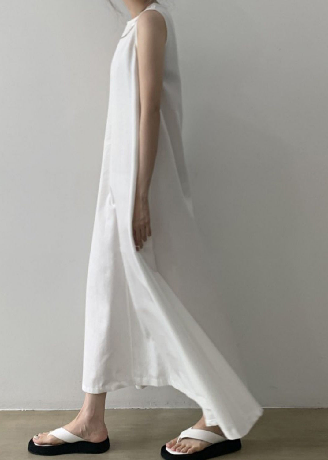 White Patchwork Loose Solid Long Dress Sleeveless LY2585 - fabuloryshop