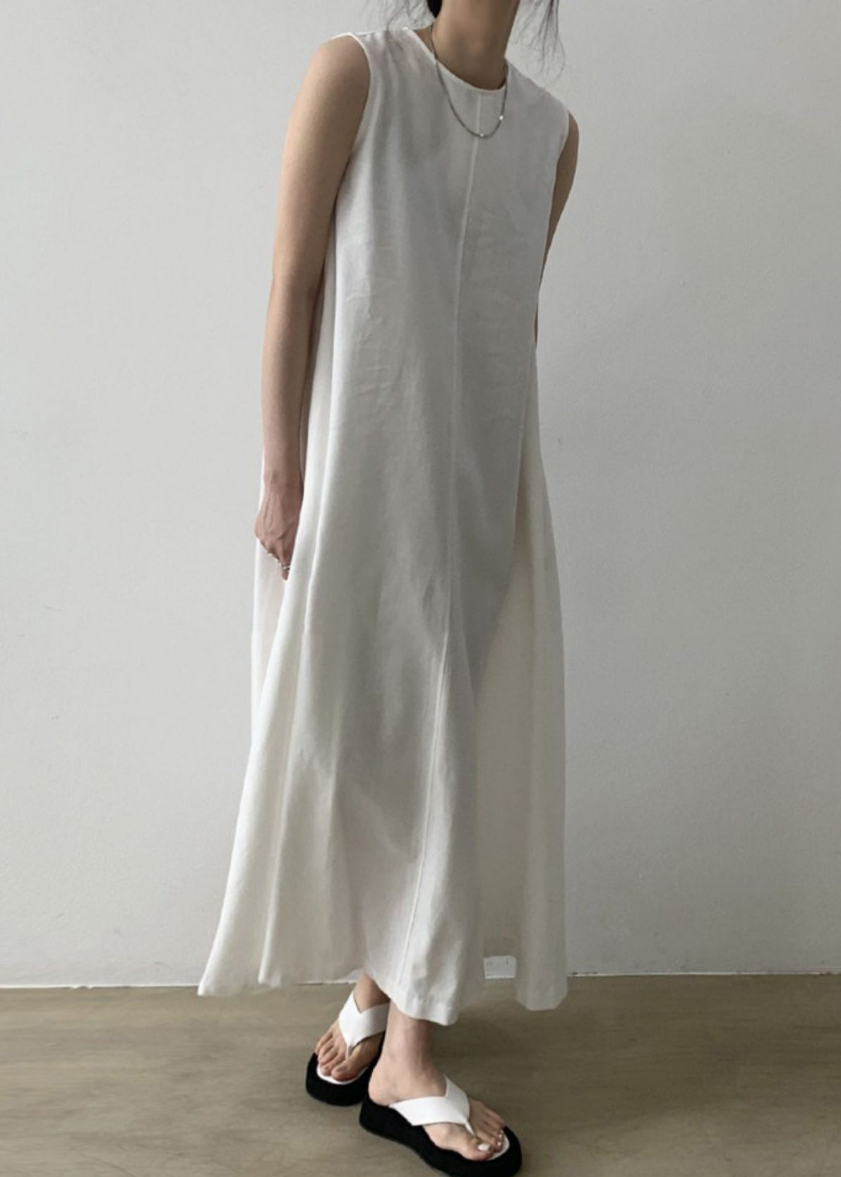 White Patchwork Loose Solid Long Dress Sleeveless LY2585 - fabuloryshop
