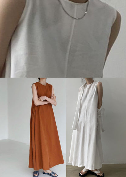 White Patchwork Loose Solid Long Dress Sleeveless LY2585 - fabuloryshop