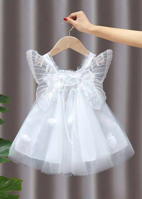 White Patchwork Tulle Baby Girls Dresses Ruffled Butterfly Summer LY5452 - fabuloryshop