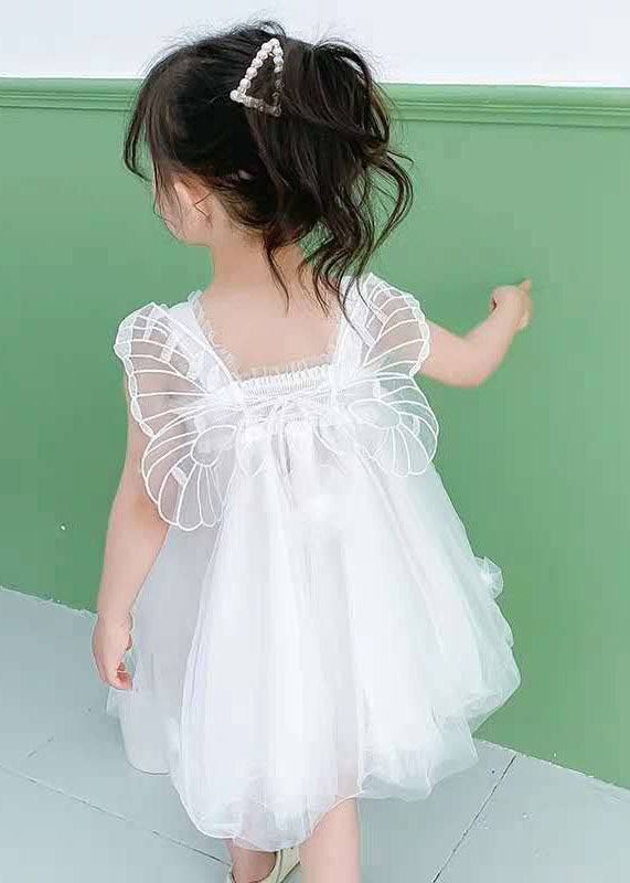 White Patchwork Tulle Baby Girls Dresses Ruffled Butterfly Summer LY5452 - fabuloryshop