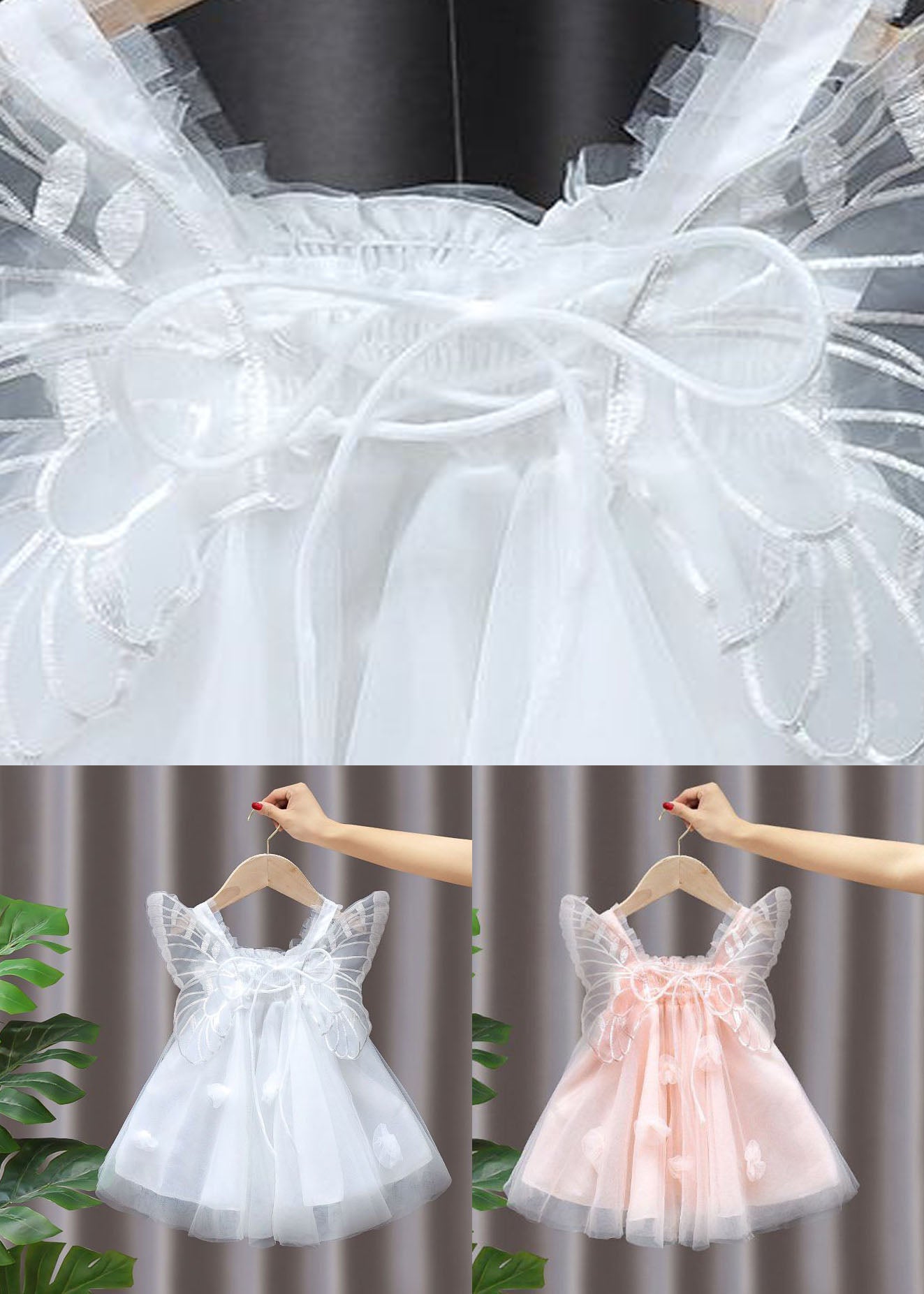 White Patchwork Tulle Baby Girls Dresses Ruffled Butterfly Summer LY5452 - fabuloryshop