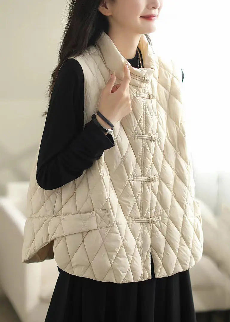 White Pockets Patchwork Cotton Filled Waistcoat Stand Collar Winter Ada Fashion