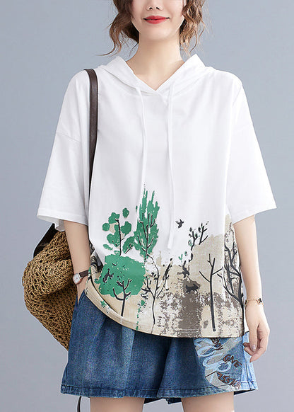 White Print Cotton Sweatshirts Top Hooded Oversized Summer LY7307 - fabuloryshop