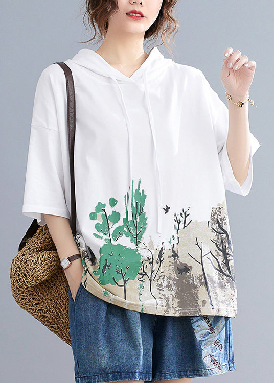 White Print Cotton Sweatshirts Top Hooded Oversized Summer LY7307 - fabuloryshop