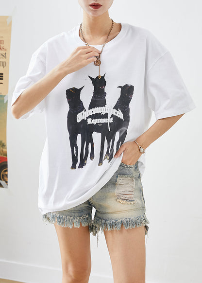 White Print Cotton Tanks Oversized Summer Ada Fashion