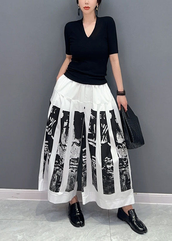 White Print Patchwork Cotton Wide Leg Pants Wrinkled Spring LY0571 - fabuloryshop