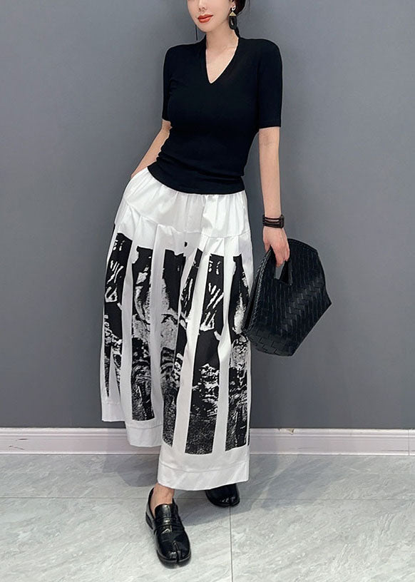 White Print Patchwork Cotton Wide Leg Pants Wrinkled Spring LY0571 - fabuloryshop