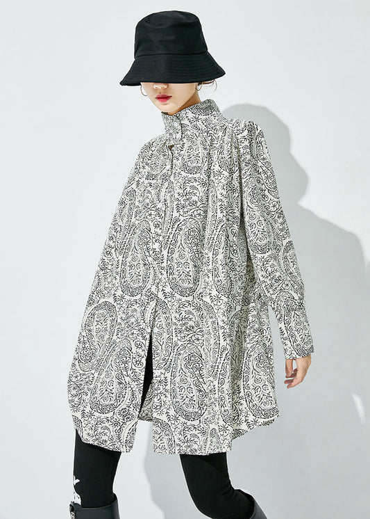 White Print Shirt Tops Stand Collar Oversized Spring LY0846 - fabuloryshop