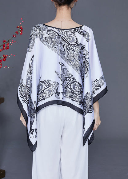 White Print Silk Scarf O-Neck Draping LY2410 - fabuloryshop