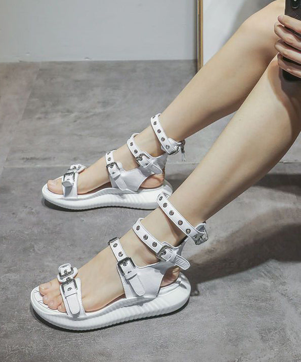 White Sandals Cowhide Leather Comfortable Sandal Shoes LY4386 - fabuloryshop