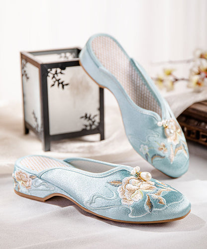 White Slide Sandals Chunky Cotton Fabric Comfortable Embroideried Splicing Ada Fashion