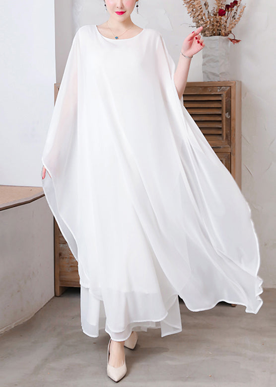 White Solid Chiffon Long Holiday Dresses Long Sleeve LY1779 - fabuloryshop