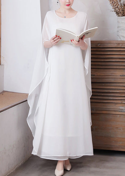 White Solid Chiffon Long Holiday Dresses Long Sleeve LY1779 - fabuloryshop