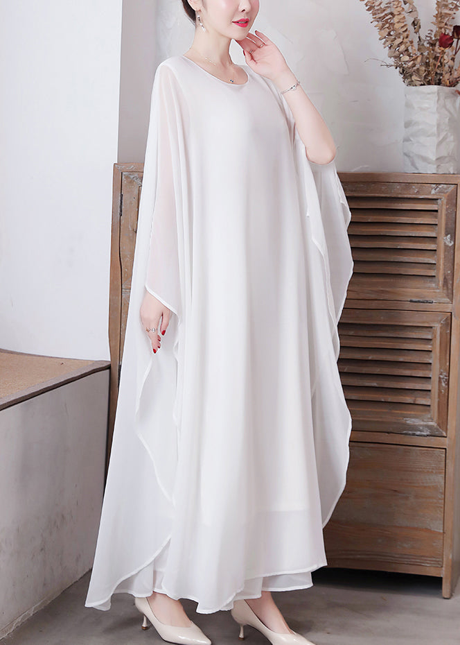 White Solid Chiffon Long Holiday Dresses Long Sleeve LY1779 - fabuloryshop