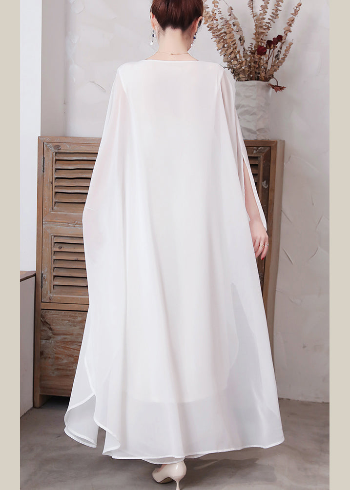 White Solid Chiffon Long Holiday Dresses Long Sleeve LY1779 - fabuloryshop