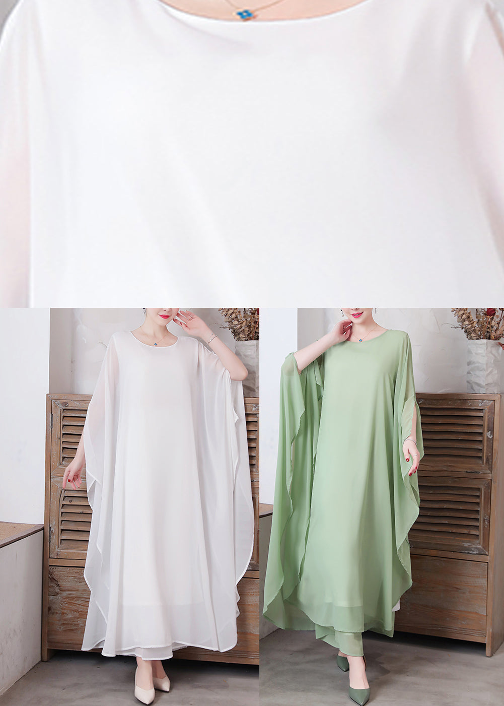 White Solid Chiffon Long Holiday Dresses Long Sleeve LY1779 - fabuloryshop