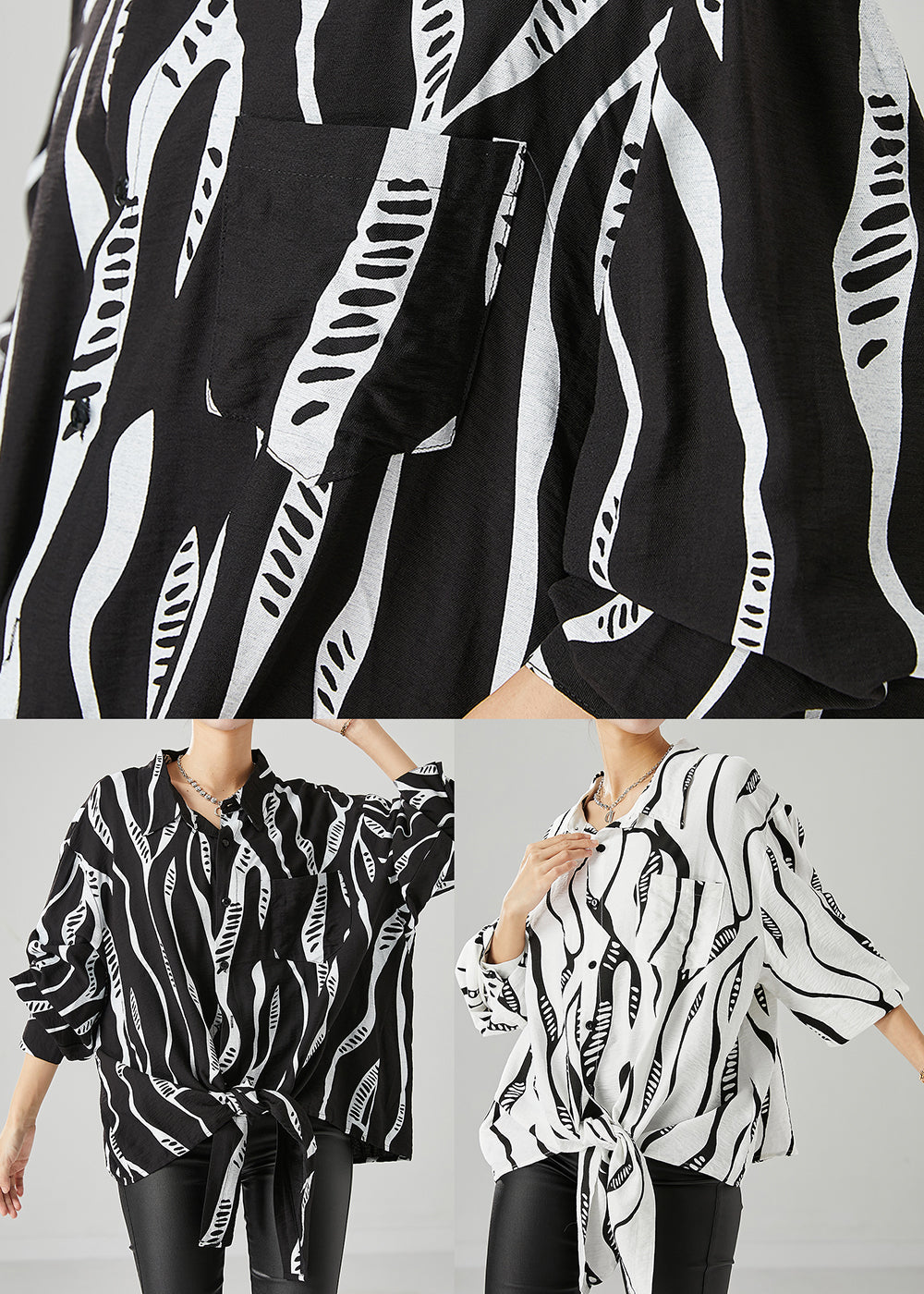 White Striped Cotton Blouse Top Oversized Lace Up Fall Ada Fashion