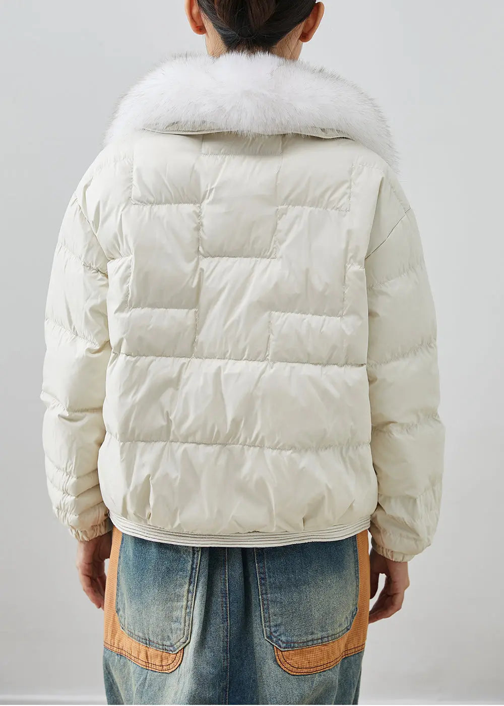 White Thick Duck Down Down Coat Oversized Fox Collar Chinese Button Winter Ada Fashion