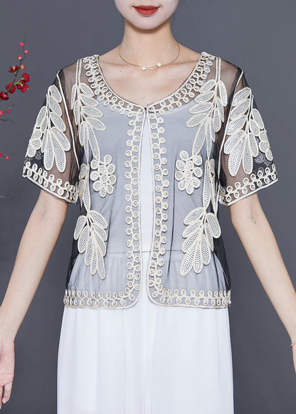 White Tulle Cardigan Sequins Embroideried Summer LY5541 - fabuloryshop