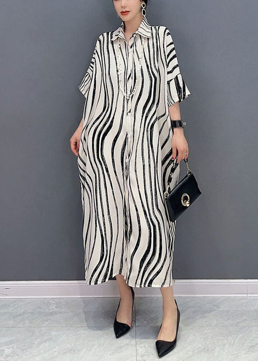 White Zebra Pattern Maxi Dress Oversized Turn-down Collar Summer LY1589 - fabuloryshop