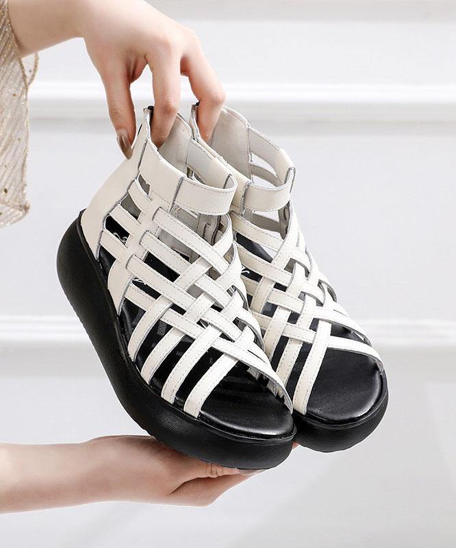White Zippered Platform Flat Sandals - fabuloryshop