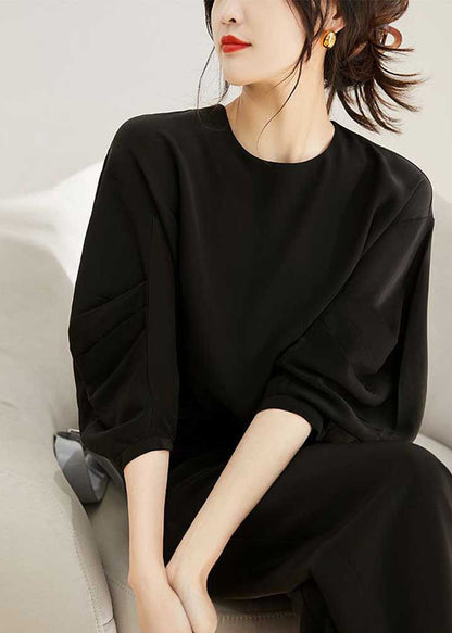 Women Apricot O-Neck Wrinkled Chiffon Top Long Sleeve Ada Fashion