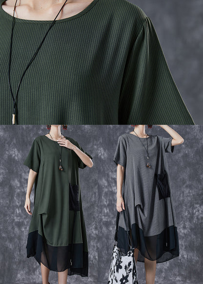 Women Army Green Cinched Patchwork Chiffon Maxi Dresses Summer LY6759 - fabuloryshop