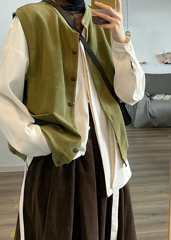 Women Army Green Stand Collar Button Cardigans And Shirts Two Piece Set Long Sleeve Ada Fashion