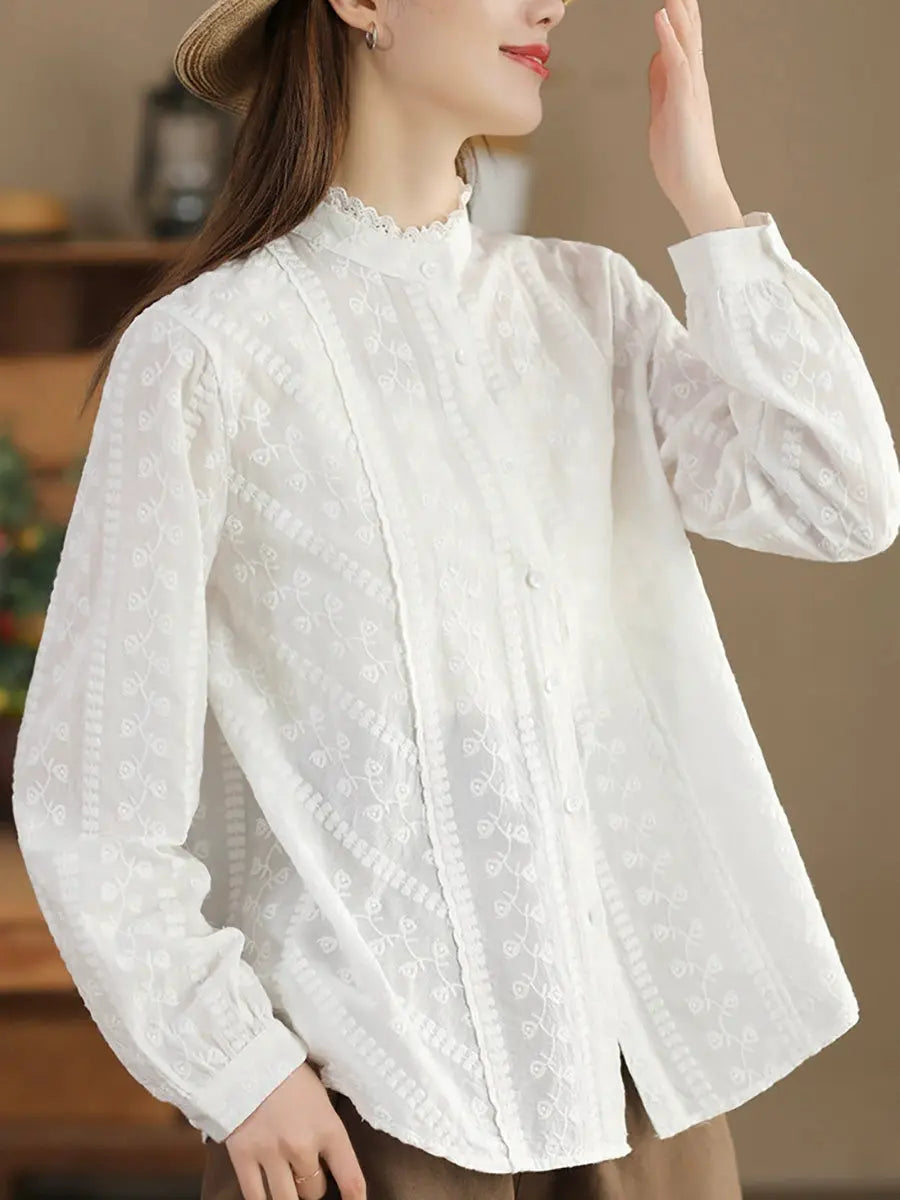 Women Artsy Spring Lacework Flower Jacquard Shirt Ada Fashion