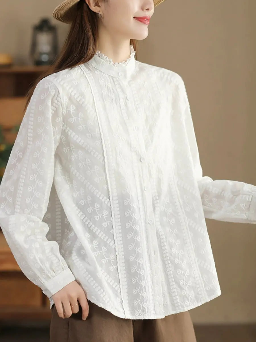 Women Artsy Spring Lacework Flower Jacquard Shirt Ada Fashion