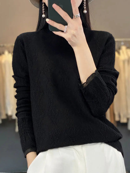 Women Autumn Lacework Knitted Half-Turtleneck Blouse Ada Fashion